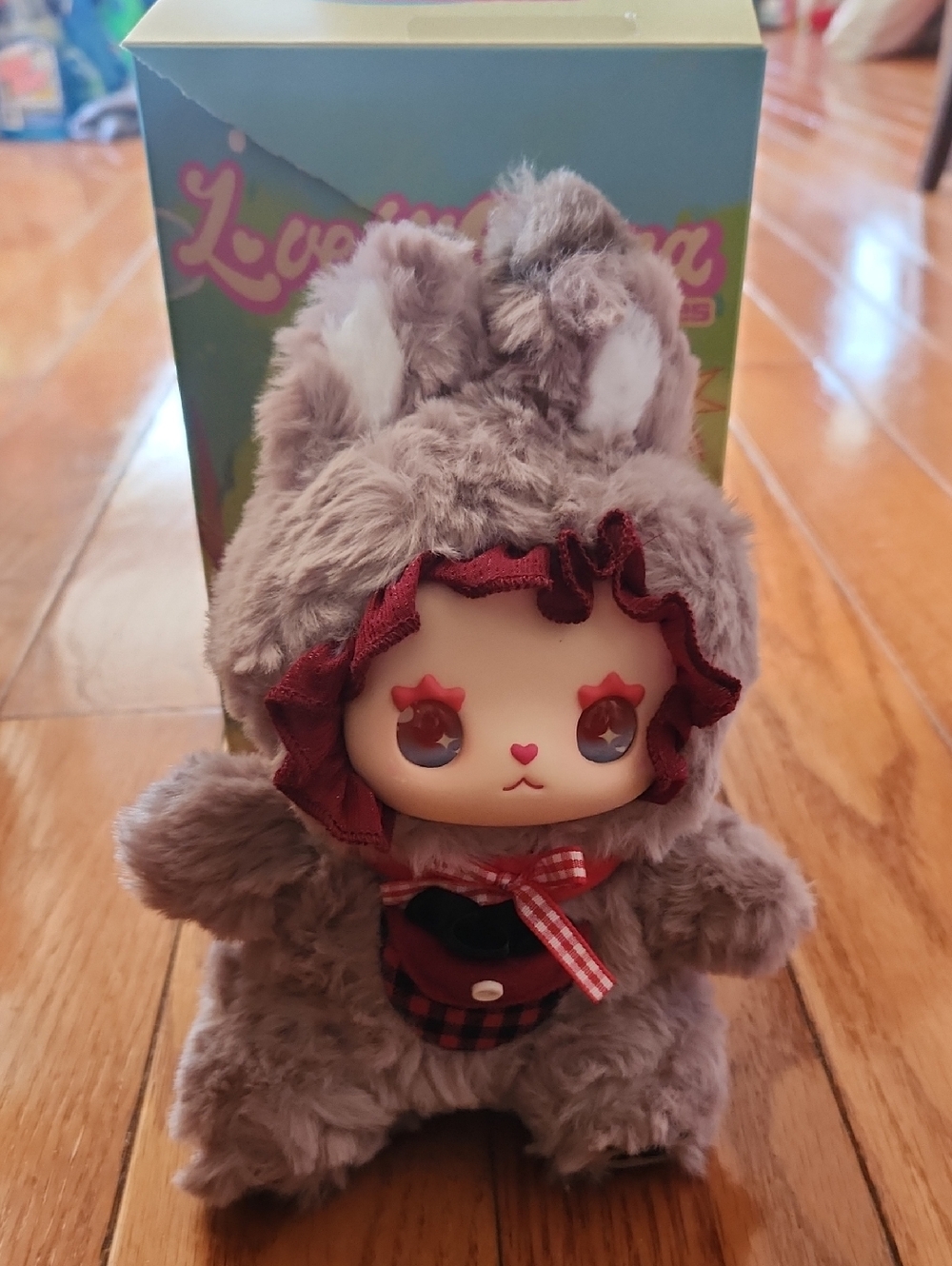 Lovely EMMA -Gray Wolf Plush Doll with Red Accents